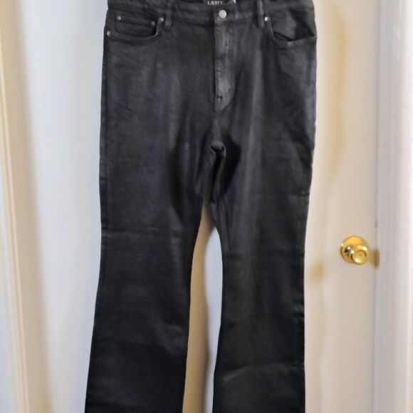 Lauren Ralph Lauren Pants - Lauren Ralph Lauren Coated Black Jeans 16 Waxed Leather Look Wide  LRL 5 Pocket